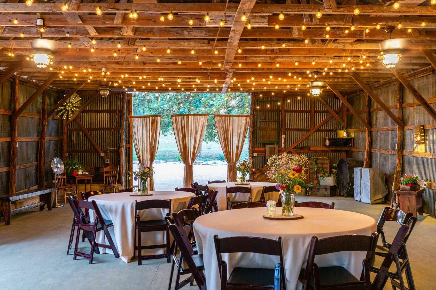 The dining room set for a reception